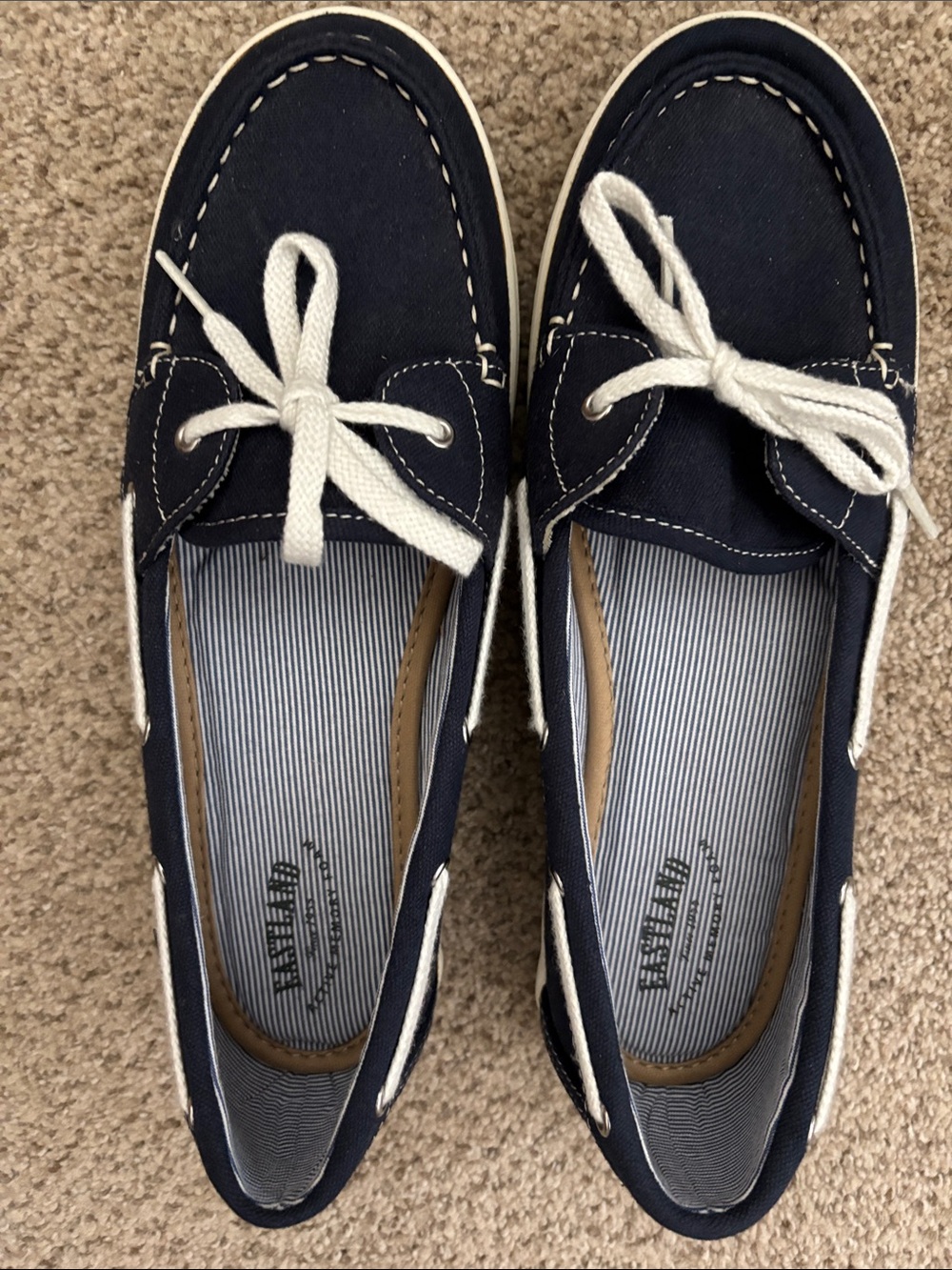 Eastland Navy Canvas Boat Loafers with White Laces